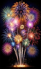 Fototapeta premium Spectacular Fireworks Display Graphic Design Resource – Vibrant Explosions and Colorful Pyrotechnics for Celebrations and Events