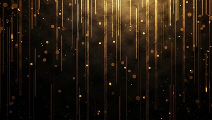 Black and gold textured background, evoking a dreamlike quality with its surreal and fantastical atmosphere,shimmering with metallic gold accents that dance across the dark.