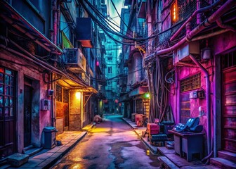 Hong Kong Urban Exploration: Neon Lights & Alleyways - Stock Photo
