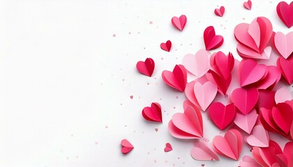 bannerflying pink paper hearts. Symbols of love on white