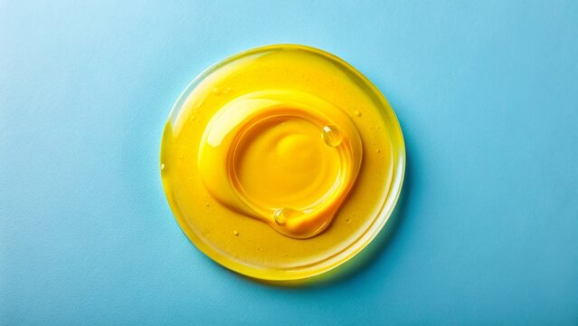 Hyaluronic Acid Serum Sample: Round Swatch on Blue Background - Cosmetic Science Lab Product
