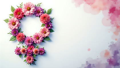 Venus Symbol Crafted from Pink and Purple Florals with Watercolor Elements