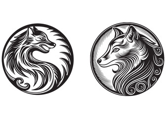 wolf head logo in silhouette vector, wolf head silhouette logo design, wolf head silhouette set, black wolf head silhouette vector design isolated on white background