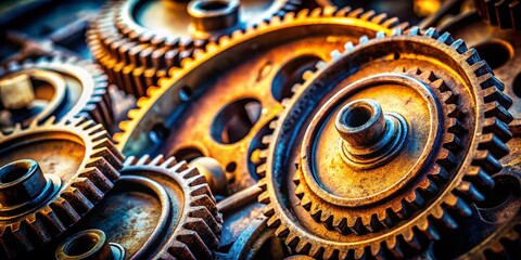 Industrial Gear Wheels: Close-up Documentary Photography of Interlocking Metal Gears
