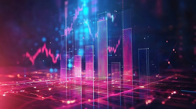 Abstract financial data visualization, bar chart glow.