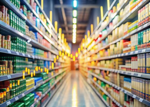 Inflation Impact: Blurred Supermarket Aisle with Overlayed Japanese Candlestick Chart Showing Price Increases