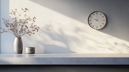 Naklejka premium Modern Minimalist Home Decor with Dried Flowers and Clock