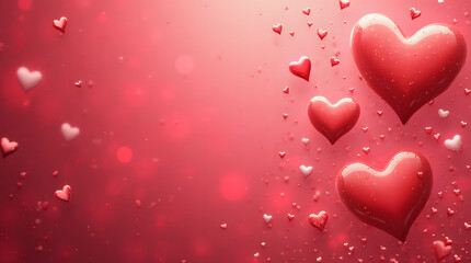 A romantic pattern of red and white hearts on a blurred red background, representing love and passion, perfect for Valentine's Day.