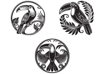 toucan bird logo silhouette vector illustration, silhouette of a tropical toucan, set of silhouettes of toucan bird vector design, a tropical toucan bird silhouette vector illustration  © Adobe design