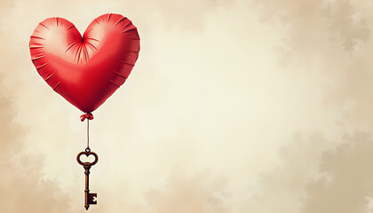 Vintage Style Heart Balloon with Ornate Key in Romantic Beige Setting