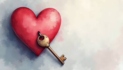 Vintage key and heart lock in romantic composition