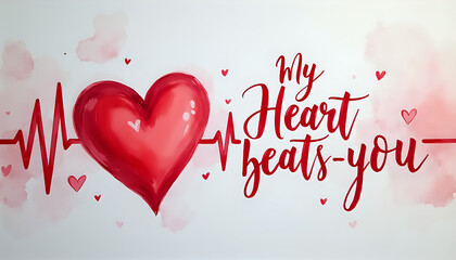 Watercolor heartbeat illustration with romantic message