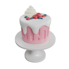 3D Cartoon Dessert Food Plate With Strawberry Cake and White smooth cream