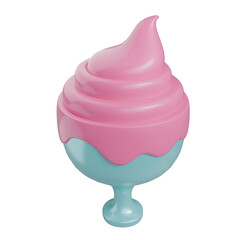 3D Cartoon Ice Cream Sundae in Pink and Blue Pastel Colors