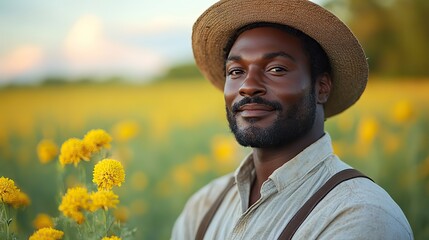 Obraz premium Close-up of a farmer using a tablet in a field, integrating tech in agriculture