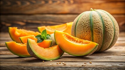Juicy Cantaloupe Slices: Fresh Summer Fruit Background Stock Photo