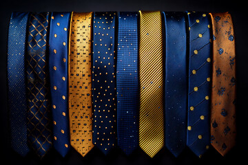 Mock up of men's ties in various colors and patterns, showcasing a modern and elegant design