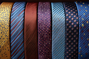 Mock up of men's ties in various colors and patterns, showcasing a modern and elegant design