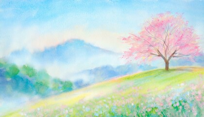 Fototapeta premium 穏やかな春のイラスト風景画