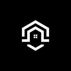 house logo with thick lines and made with hexagons.