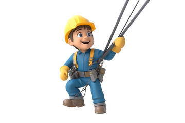 Electrician Repairing A Power Line 3D cartoon character, isolated on transparent or white background cut out, high definition