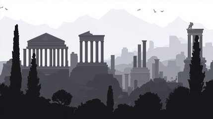 Fototapeta premium Skyline de una ciudad clásica con templos y columnas