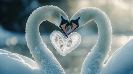 Obraz premium two swans in the snow