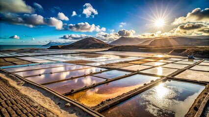 Fototapeta premium Lanzarote Salt Flats: Salinas de Janubio, Canary Islands, Spain - Dramatic Aerial View of Salt Pans