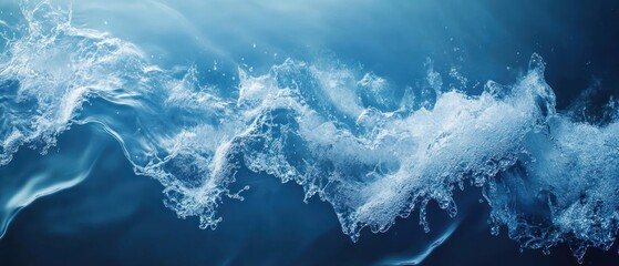 Ocean wave splash, underwater, blue background, liquid texture, website banner