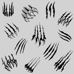 Collection of beast claws on hand drawing monster claws