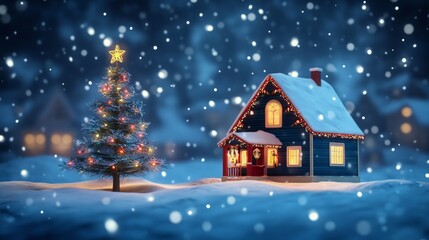 Naklejka premium christmas house in the night