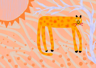Cheetah animal in colorful landscape illustration