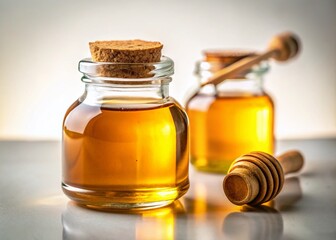 Low Light Photography: Honey Jar & Essential Oil Bottle with Selective Focus on White