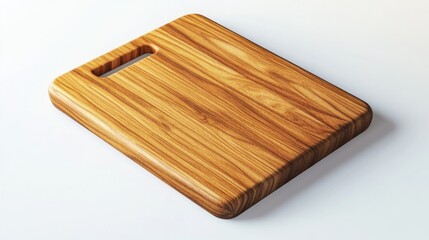 Rectangular wooden cutting board with handle.