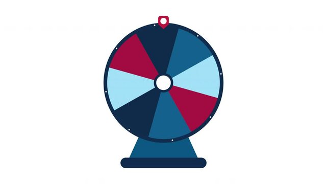 Illustration animated colour roulette spinning on wooden base with red indicator on top