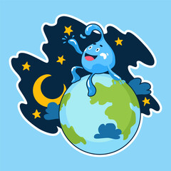 Water drop cartoon character, face emotion. Water character expression vector illustration. Save water. Sweat isolated emoticon icon