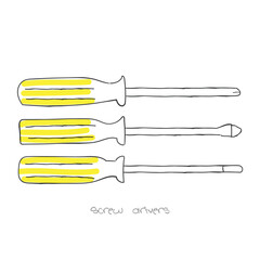 Hand drawn line art vector of tools. 