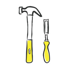 Hand drawn line art vector of tools. 