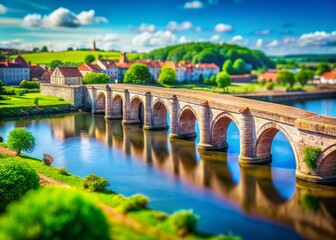 Fototapeta premium Charming Berwick Stone Bridge, Tilt-Shift Miniature, Scottish Landmark