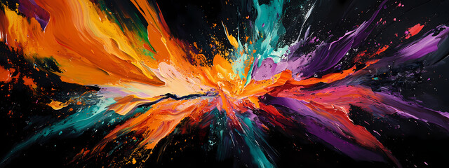 High-energy paint burst in vivid hues