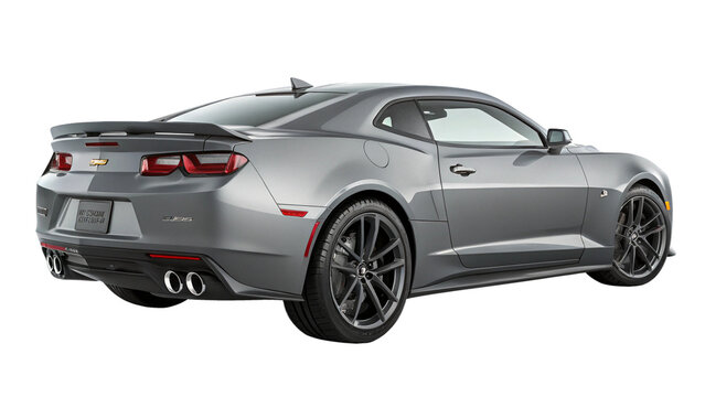 Gery Chevrolet Camaro, muscle car, expensive and rich automobile, isolated on transparent background. 