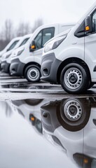 Fleet of White Delivery Vans Prepared for Transport, Logistics, and Efficient Distribution Services