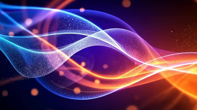Dynamic neon light wave patterns with sparkling motion effects