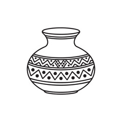 Art line vector Clay pot in white background.