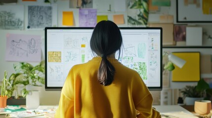 Creative Woman Brainstorming in Home Office Environment