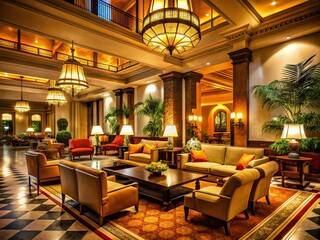 Luxurious Hotel Lobby at Night - Low Light Interior Photography