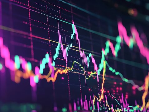 Abstract stock market graph glowing in bright colors.