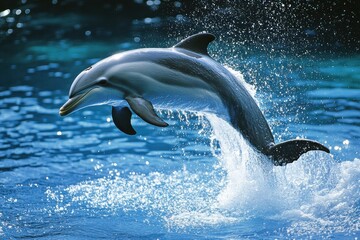 Obraz premium Dynamic underwater scene of dolphin and diver interaction action