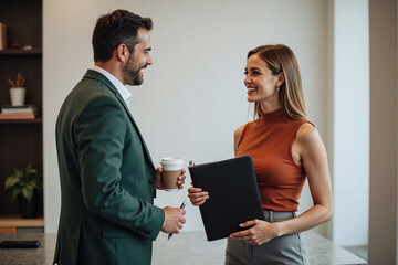 Man and woman in professional setting have conversation