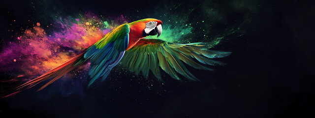 Colorful Parrot with Dynamic Paint Burst